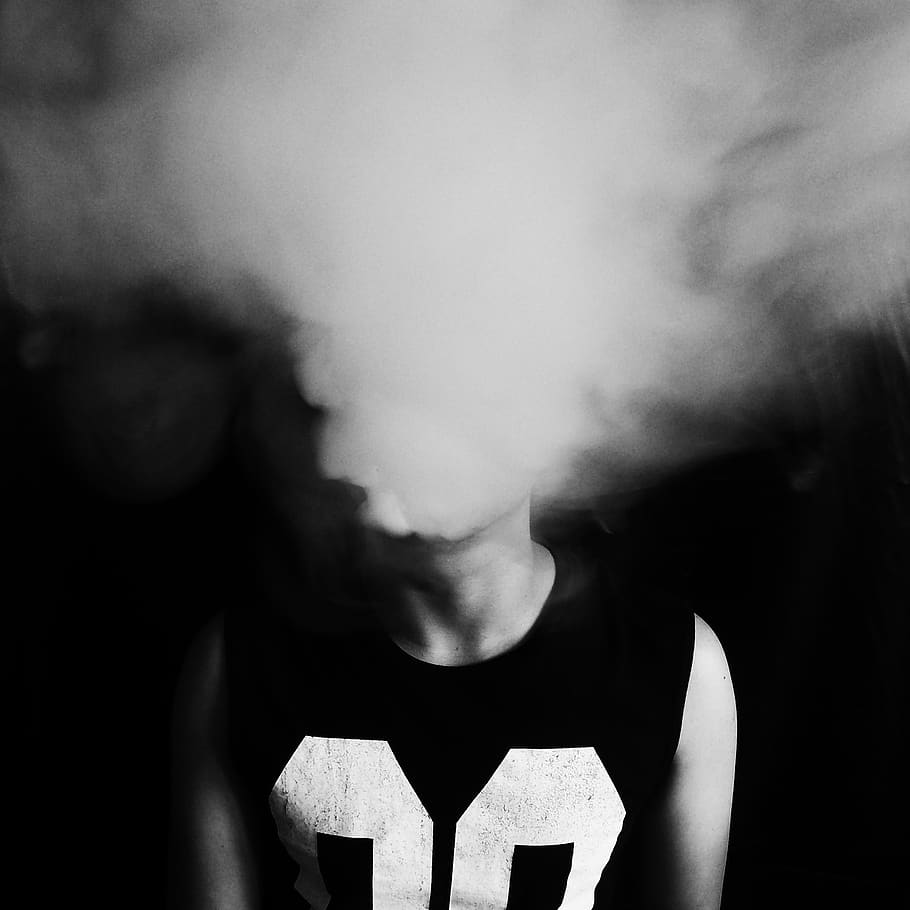 people, man, smoke, cigarette, hipster, black and white, monochrome, one person, front view, smoke - physical structure