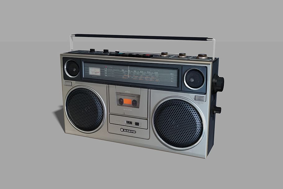 estéreo, retrô, vintage, gueto, aparelho de som, portátil, tecnologia, música, anos 80, rádio