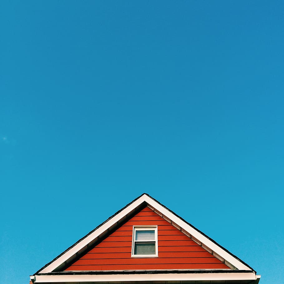 triangular, white, brown, wooden, house, roof, scandinavia, red, building, colorful