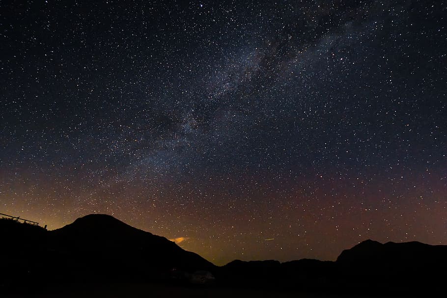 silueta, montaña, cielo, estrellas, noche, taiwan hehuan mountain, galaxia, vista nocturna, estrella - espacio, astronomía