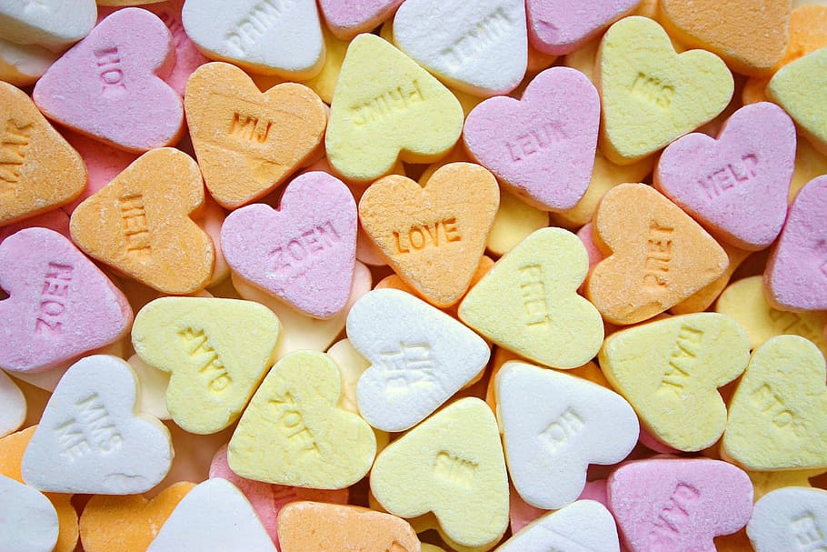 assorted-color hearts, candy, food, sweet, unhealthy, eating, snack, sugar, delicious, temptation