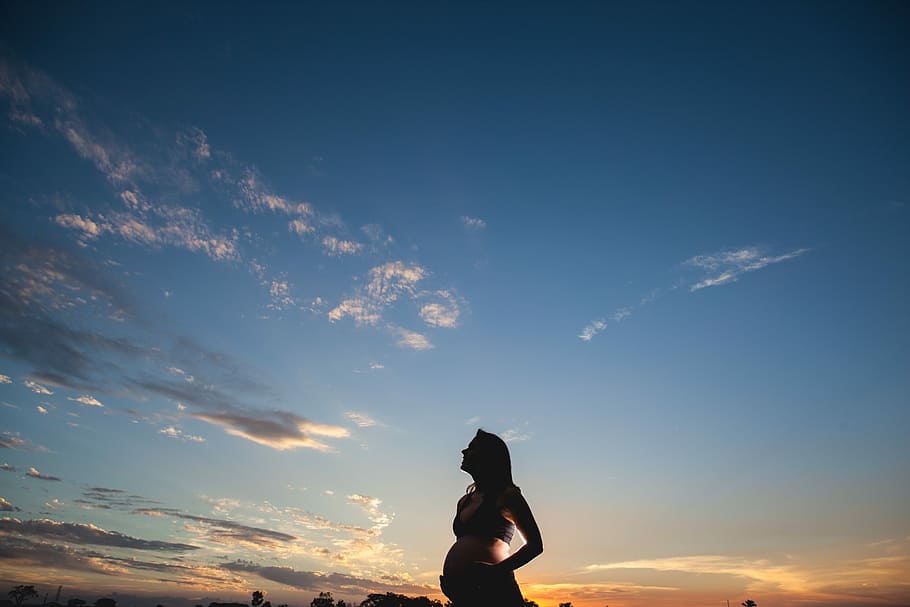 silhouette, pregnant, woman, sunset photography, pregnant woman, sunset, photography, landscape, happy, against light | Pxfuel
