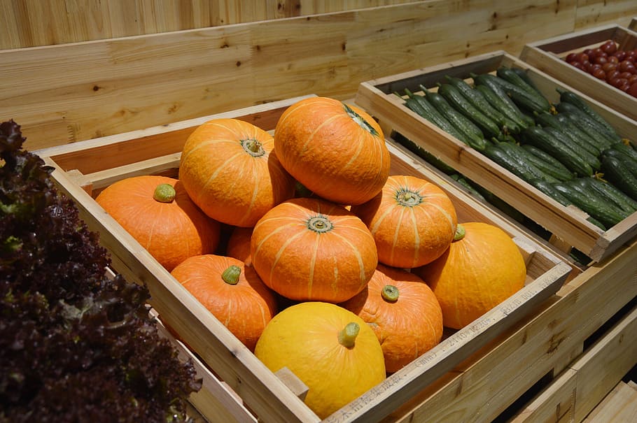 Pumpkins, Market, Grocery, Food, vegetables, healthy, food and drink, pumpkin, indoors, freshness