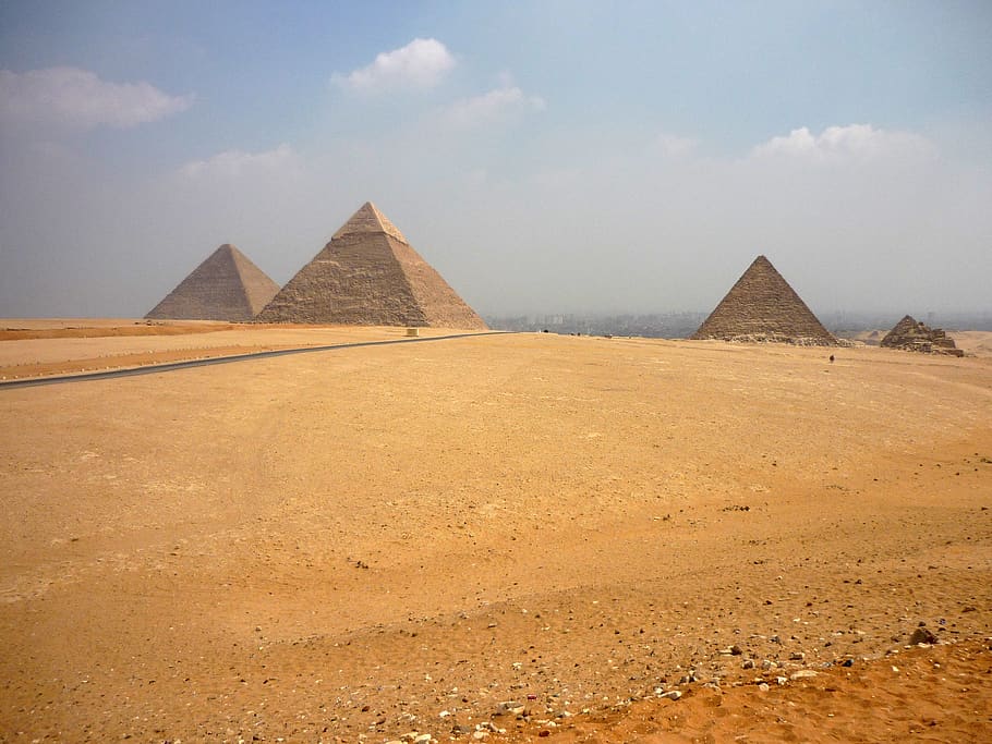pyramid, pyramids, egypt, desert, gizeh, sand, cairo, sky, stone desert, history