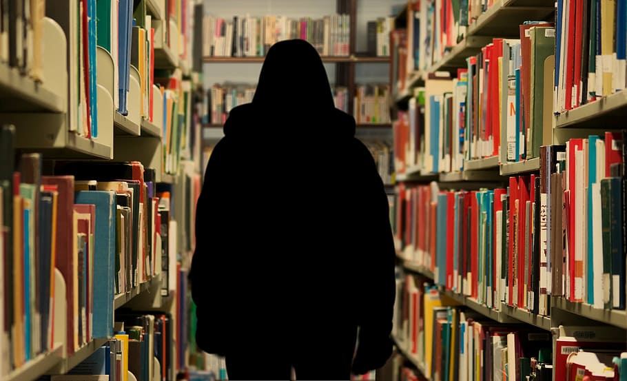 silhouette, person, tall, cabinets, folders, book, bookstore, education, know, library