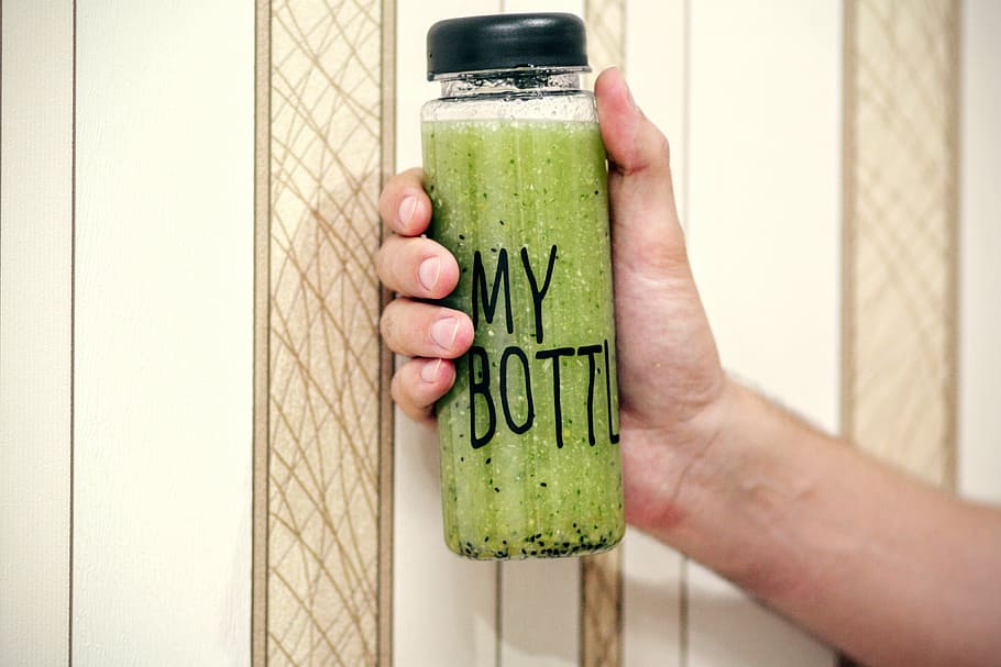 person, holding, bottle-printed bottle, bottle, hand, smoothies, detox, drink, healthy, green