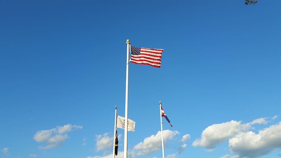 american flag, blue sky, flag, american, sky, blue, usa, patriotic, white, united