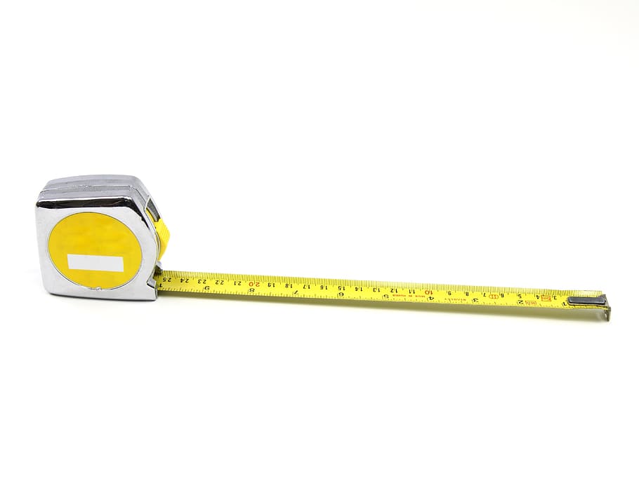branco, amarelo, retrátil, medição, fita, centímetro, equipamento, polegada, polegadas, instrumento