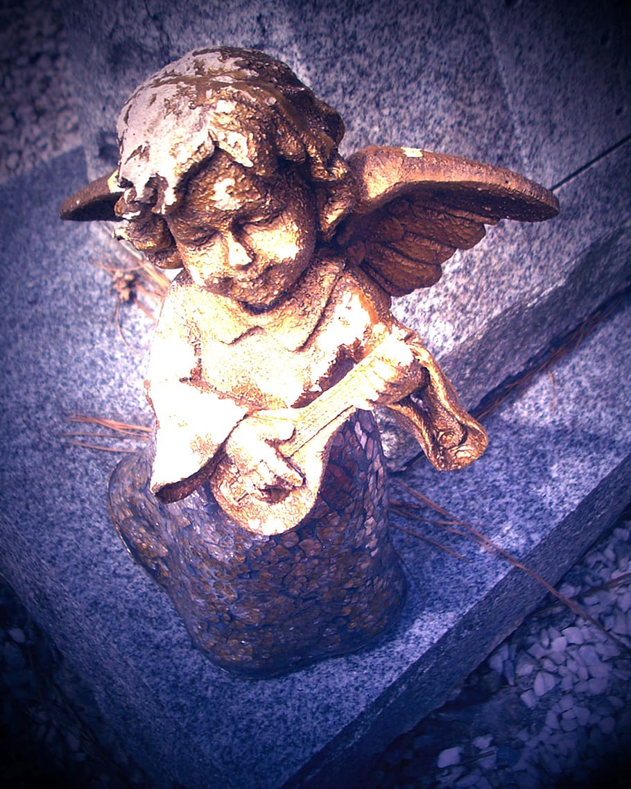 angel, headstone, grave, cupid, statue, cemetery, sculpture, religion, stone, religious