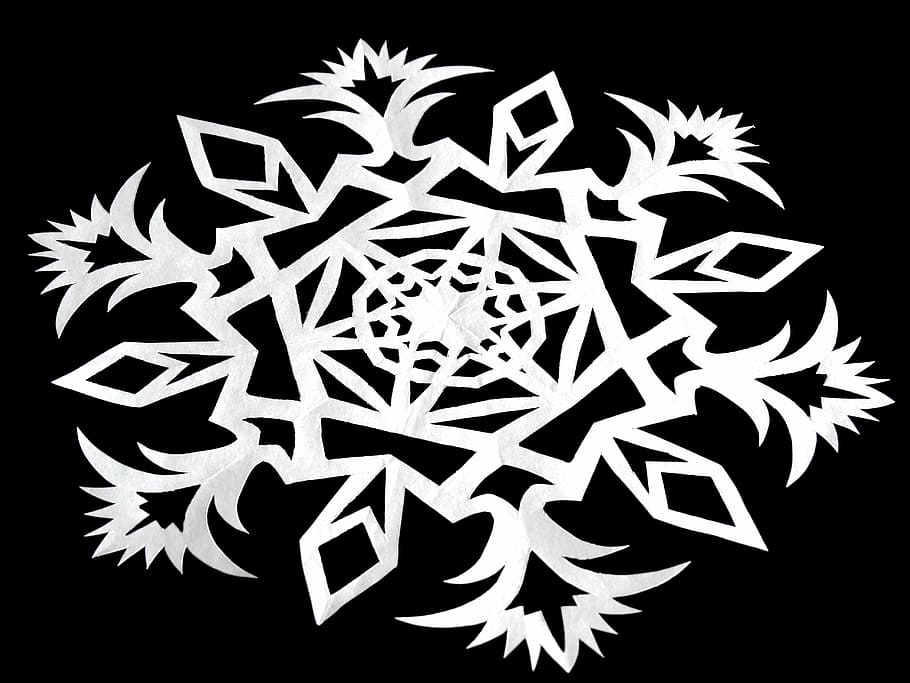 star, snowflake, silhouette, black and white, pattern, decoration, black background, studio shot, indoors, close-up