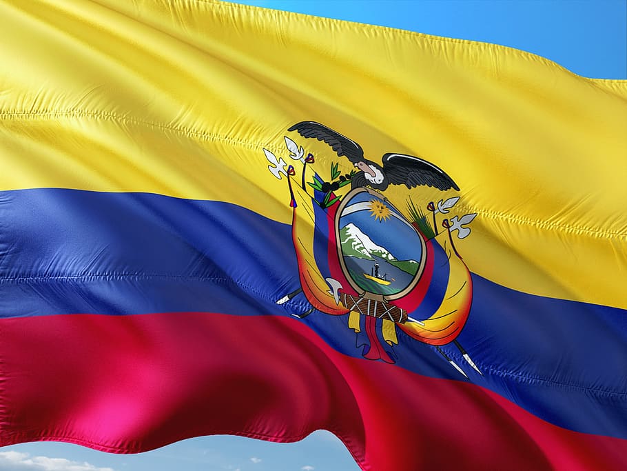 黄色, 青, 赤, フラグ, クローズアップ写真, 国際, エクアドル, 旗, 多色, 人々