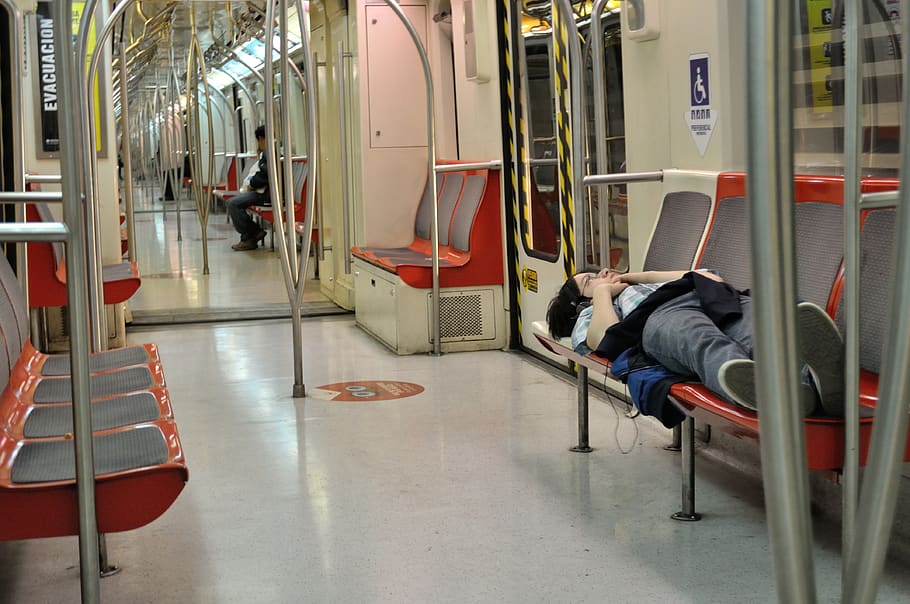 metro, kereta api, transportasi, tidur siang, tidur, orang, vakum, hingga berlatih, orang sungguhan, duduk