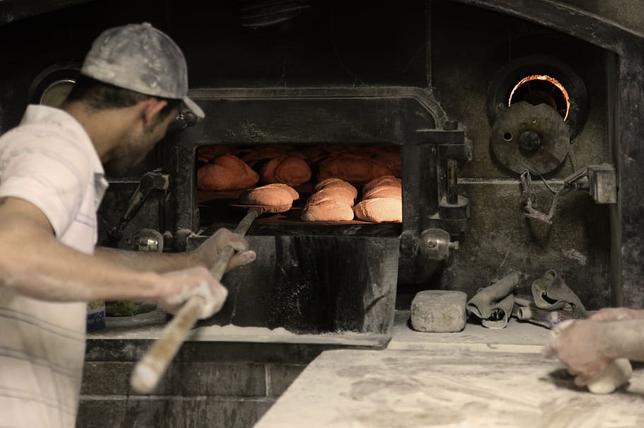 man baking cupcakes, bakery, bread, oven, artisan bread, food, baker, working, occupation, industry