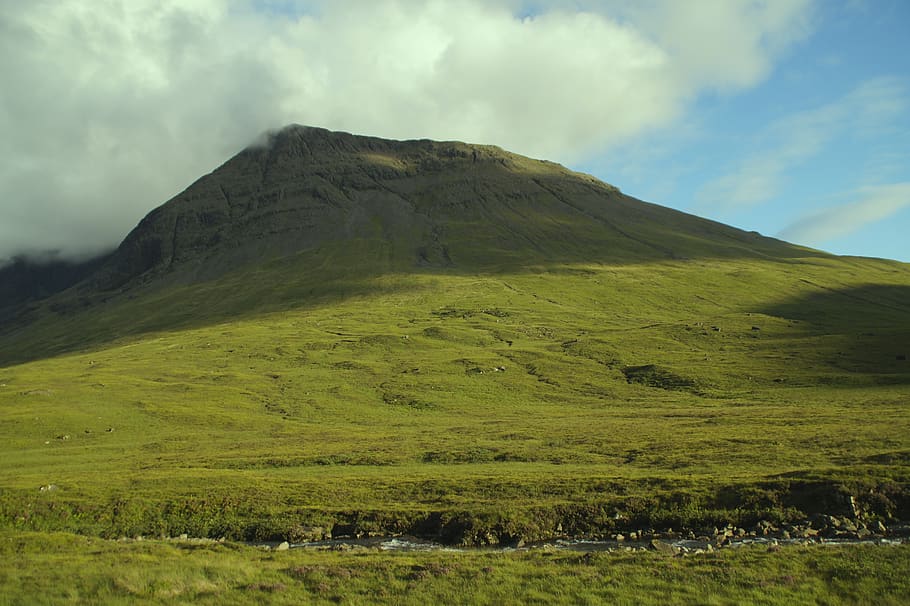Gunung, pulau skye, lanskap, Skotlandia, bach, sungai, hijau, padang rumput, alam, idyll