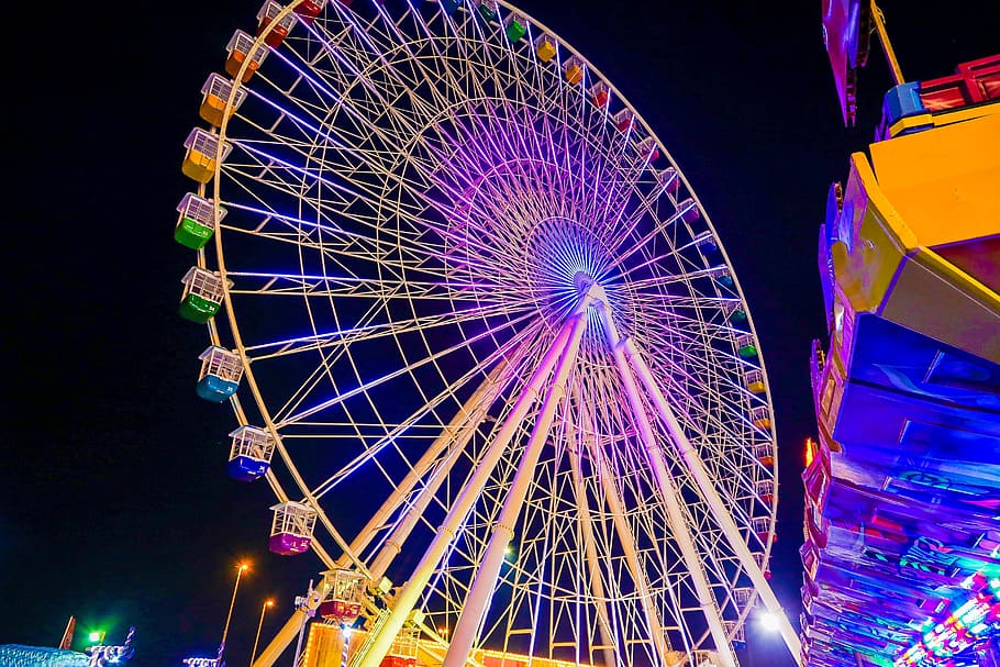 Giant Wheel, Beautiful, beautiful giant wheel, global village, ferris Wheel, amusement Park Ride, night, fun, amusement Park, traveling Carnival