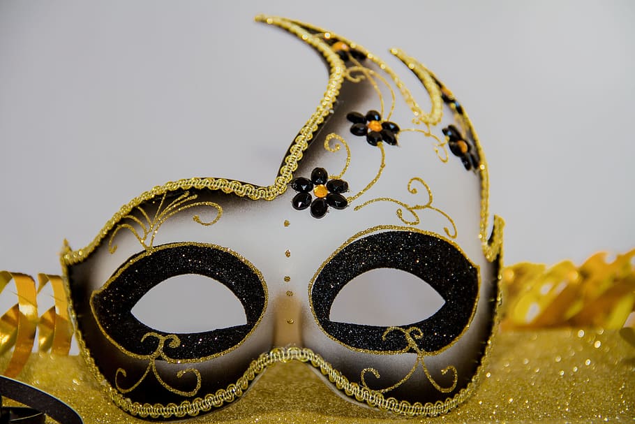 gray, gold masquerade mask, panel, mask, carnival, masquerade, venetian, secret, venice, mysterious
