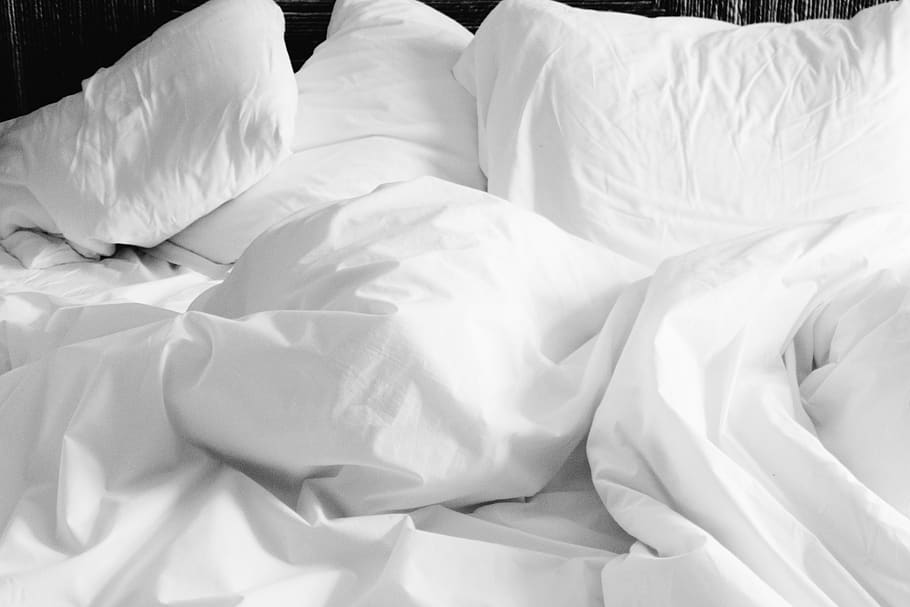 almohadas, sábanas, cama, dormitorio, decoración, blanco y negro, dormir, en el interior, color blanco, sábana