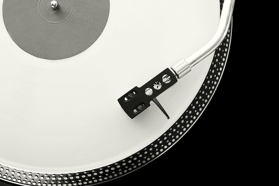 black, white, turntable, hub, s-record-players, needle, music playback, vintage, pickup, records