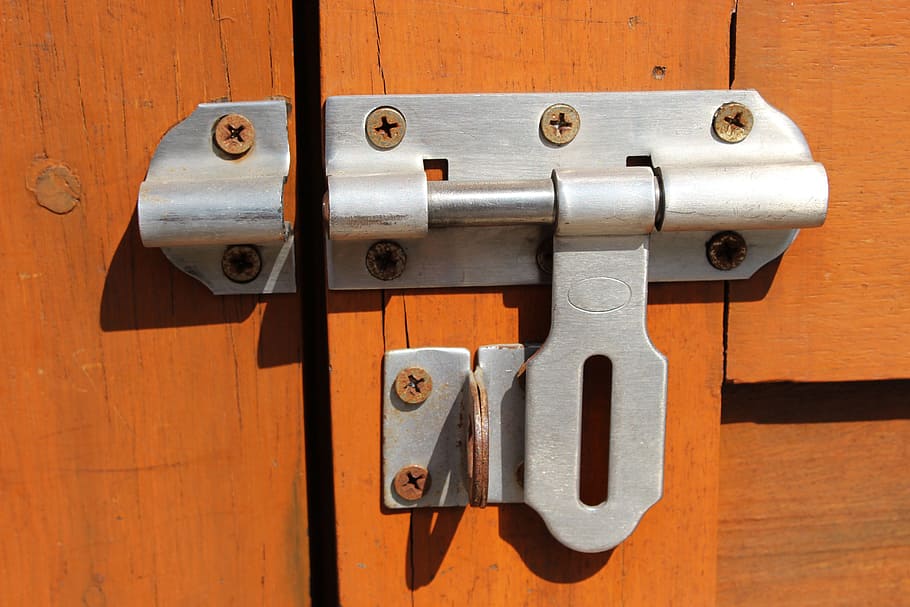 gray door lock, latch lock, lock, latch, door, security, protection, safety, privacy, open