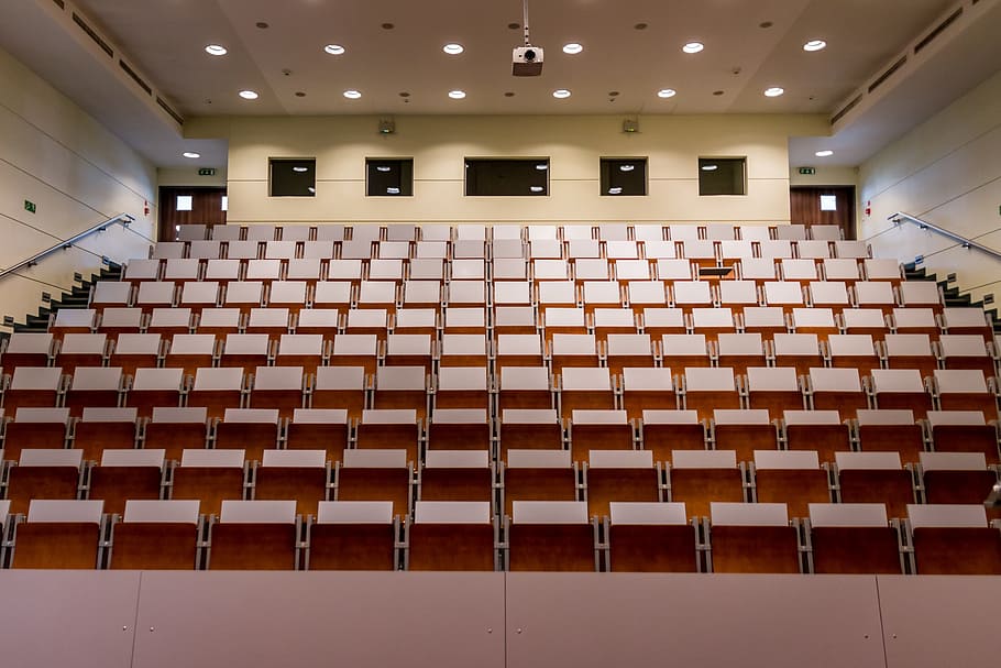 gray bleachers, room, lecture hall, assembly hall, audience, lectures, school, university, the university, the jan kochanowski university