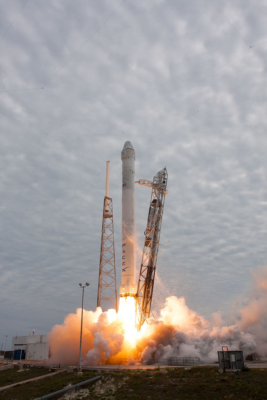 launched white rocket, rocket launch, spacex, lift-off, launch, flames, propulsion, space, rocket, speed