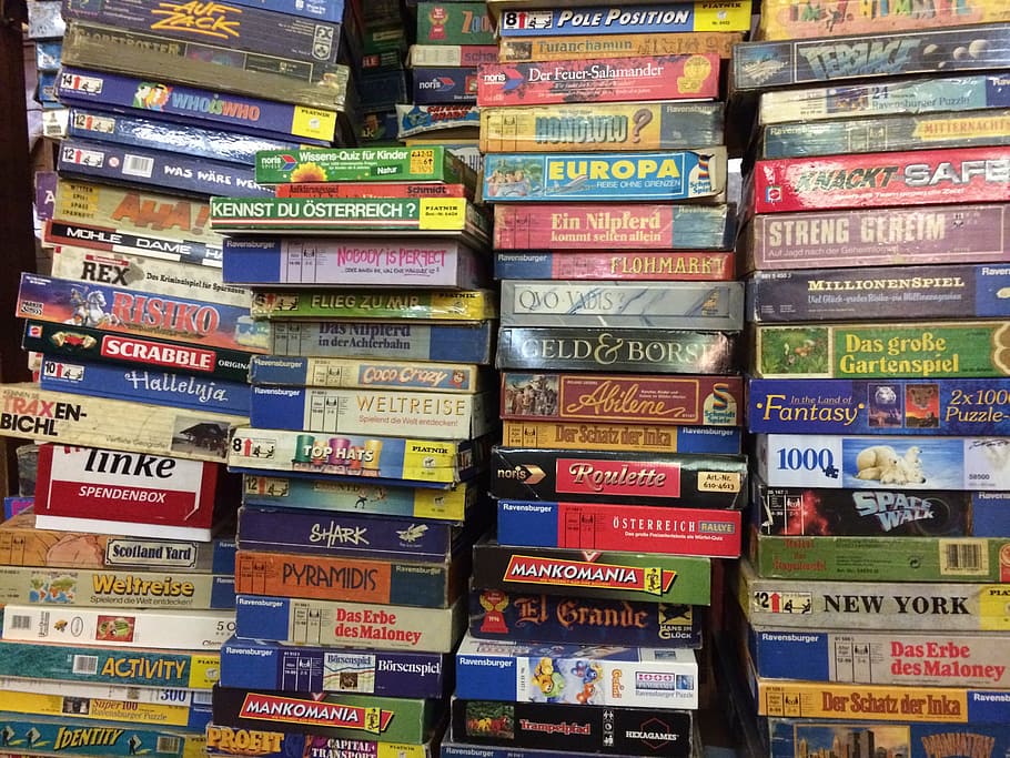 book lot, games, children, board games, toys, large group of objects, abundance, stack, text, full frame