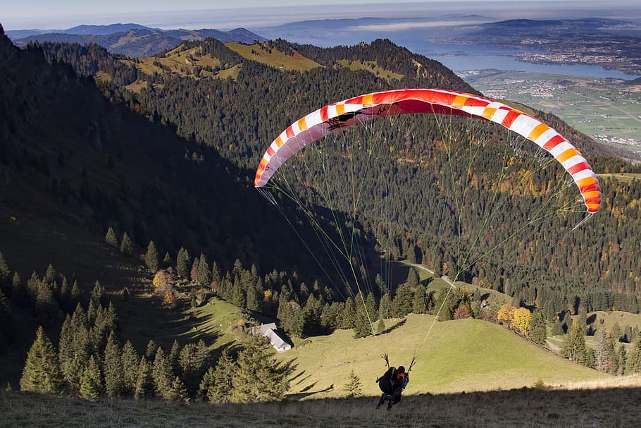 paragliding, start, paraglider, clipping stage, flying, screen, extreme sports, air sports, leisure activity, mountain