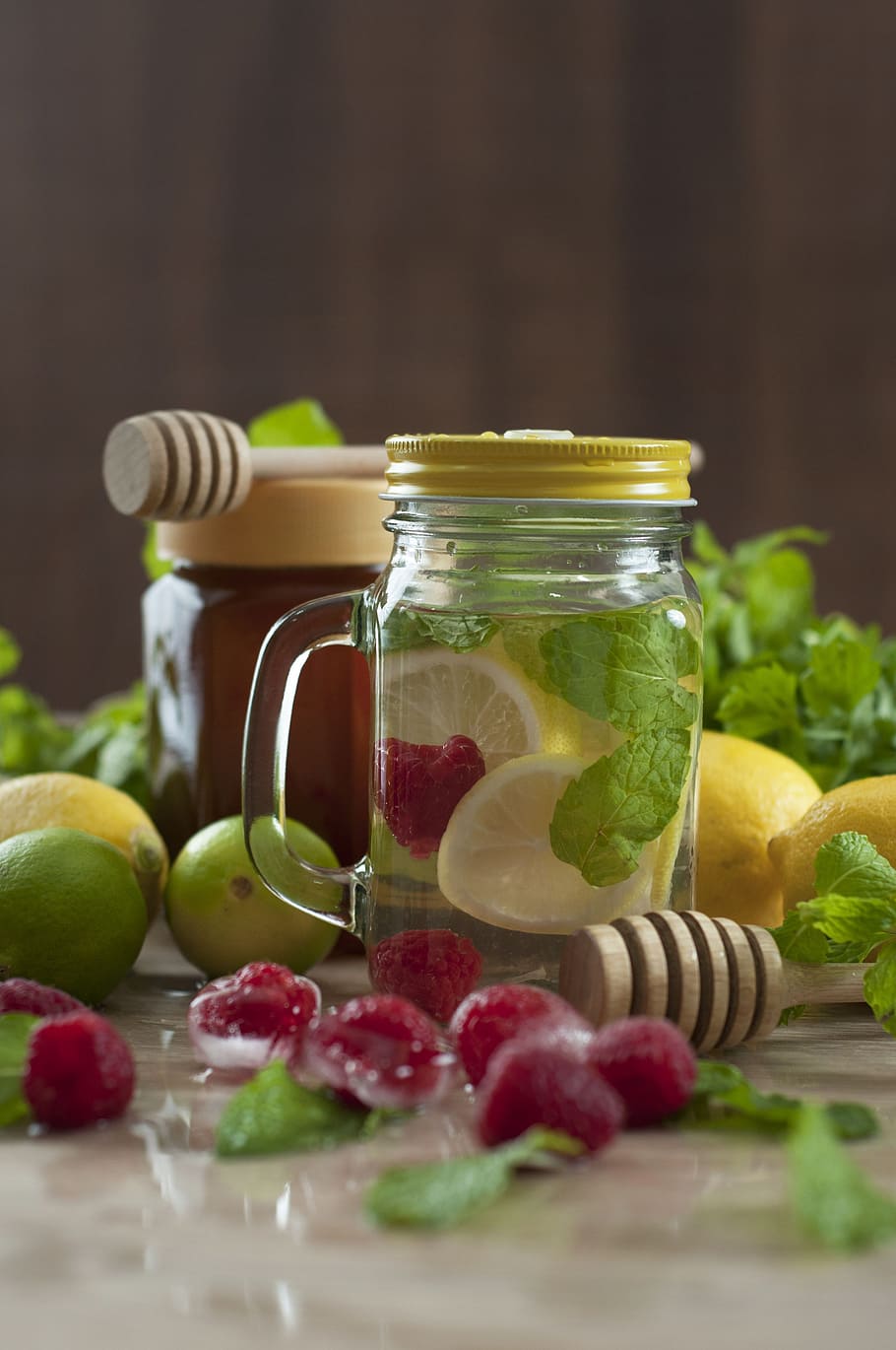 assorted-color fruits, infused water, water, juice, raspberry, lime, infused, glass, green, detox