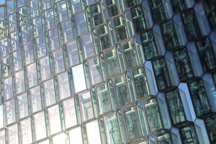 glass, facade, mirroring, honeycomb, structure, architecture, protection, window, building, harpa