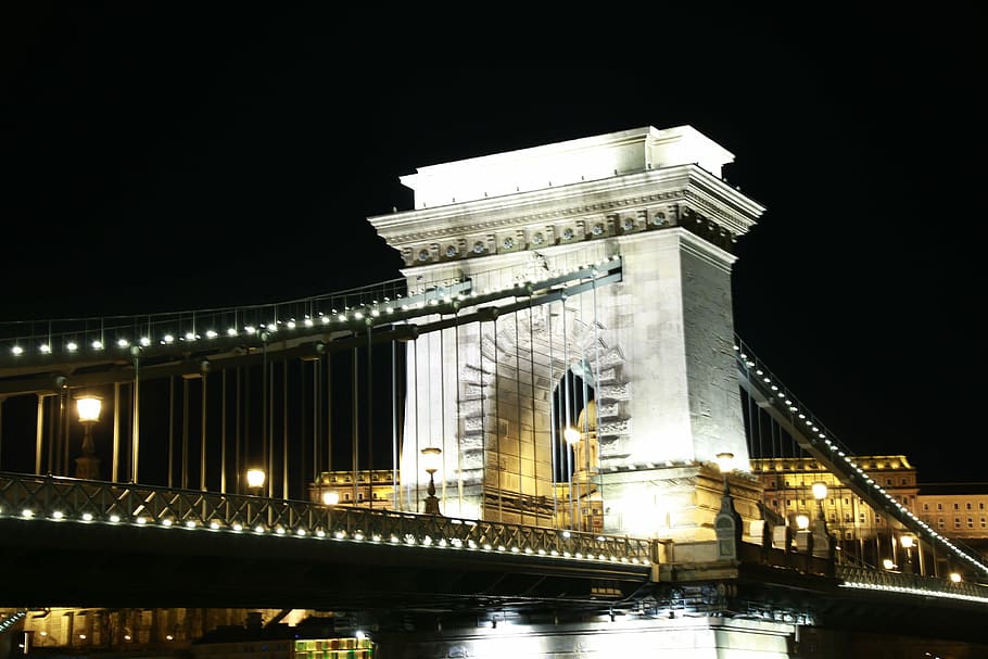hungary, budapest, szechenyi chain bridge, famous Place, architecture, bridge - Man Made Structure, new York City, night, city, urban Scene