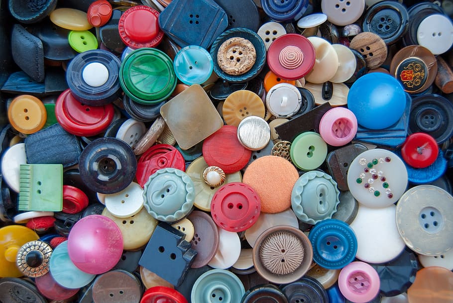 botones, colores, costura, textiles, variedad, coser, manualidades, Multicolor, gran grupo de objetos, elección