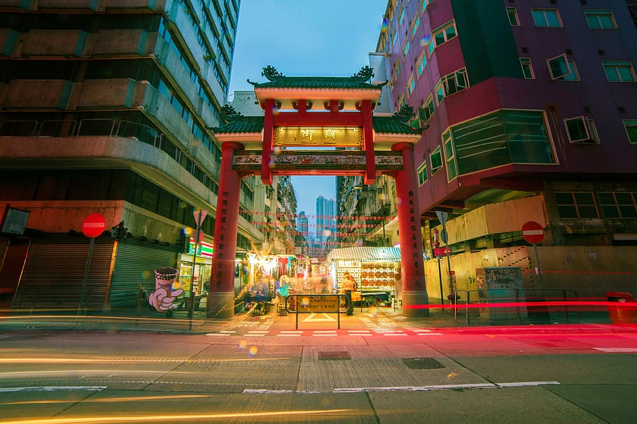 fotografi time-lapse, torii gate, bangunan, malam, jalan, pariwisata, kota, lalu lintas, otomotif, diterangi