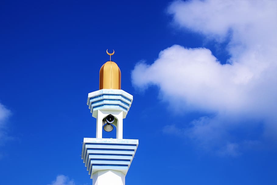 maldives, mosque, religion, sky, no one, paradise, blue sky, at the court of, architecture, spirituality