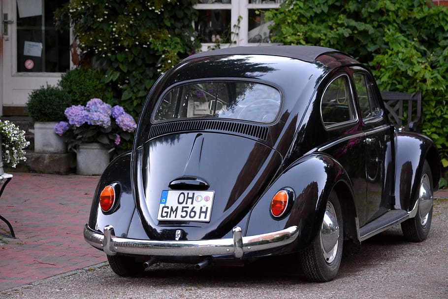 estacionado, negro, volkswagen beetle coupe, tecnología, oldtimer, escarabajo, vw, 1950, cismar, holstein