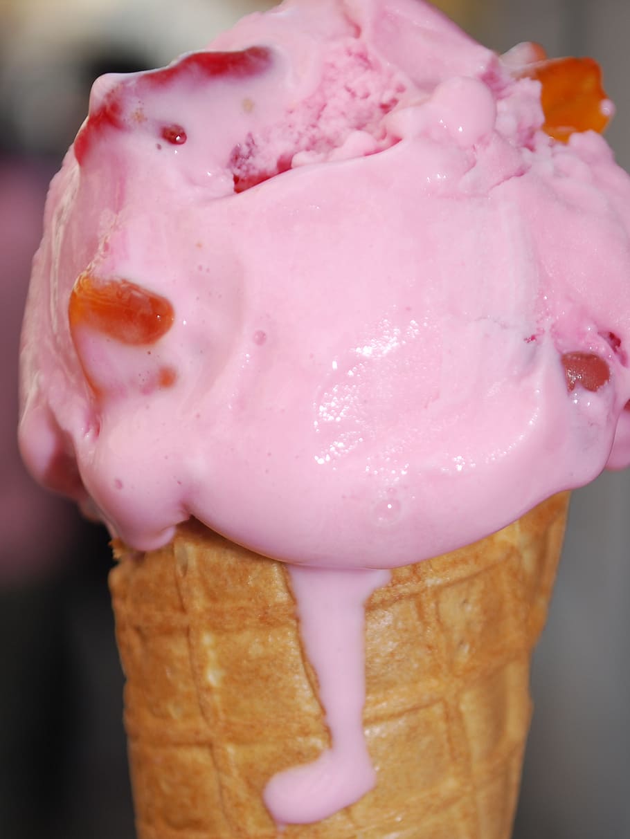 ice-cream, ice, strawberry, gummy, cone, ice Cream, dessert, food, sweet Food, cream