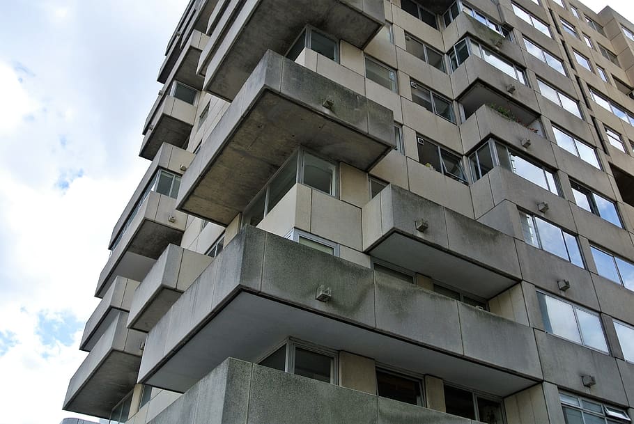 hormigón, apartamentos, balcones, brutalismo, bloque, urbano, arquitectura, finca, piso, estructura construida