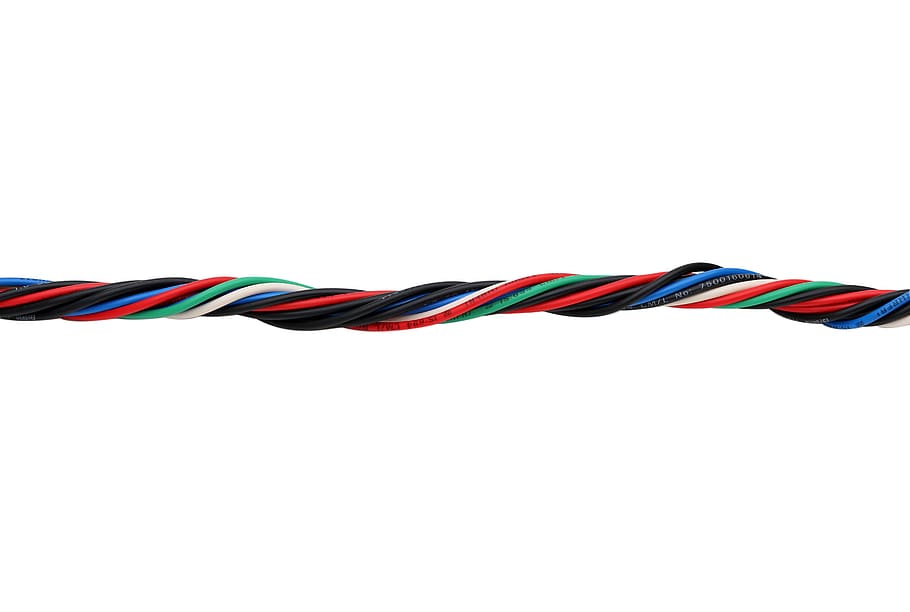 wire, cable, twisted, hardware, spiral, multi colored, striped, string, cut out, connection