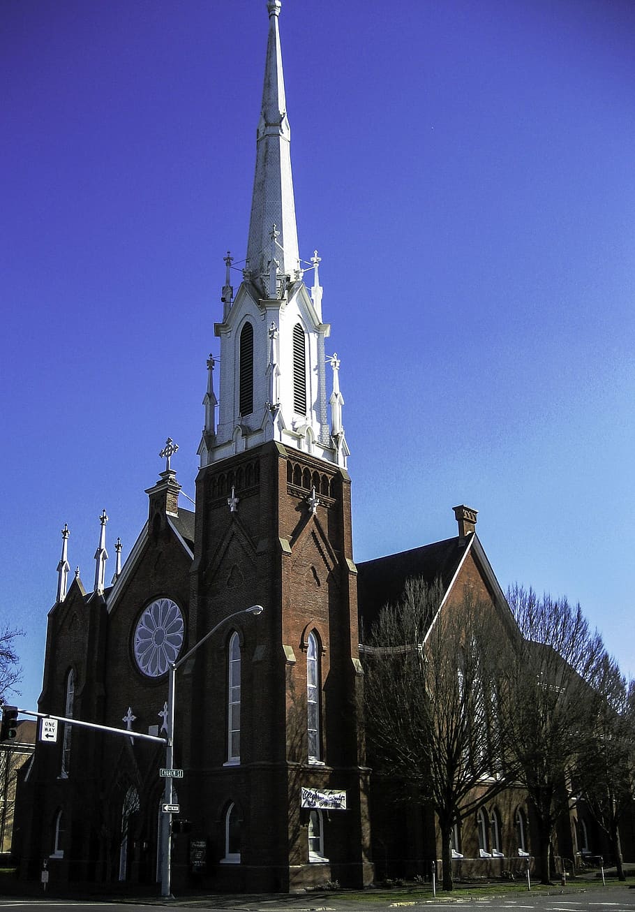 pertama, bersatu, gereja metodis, Gereja First United Methodist, Salem, Oregon, bangunan, kapel, gereja, foto