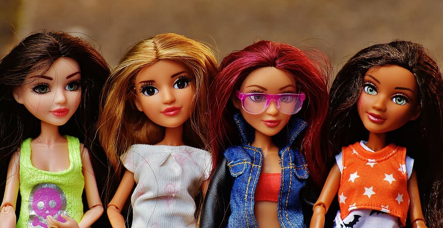 several dolls, girl, girlfriends, friendship, clique, doll, pretty, face, eyes, beauty