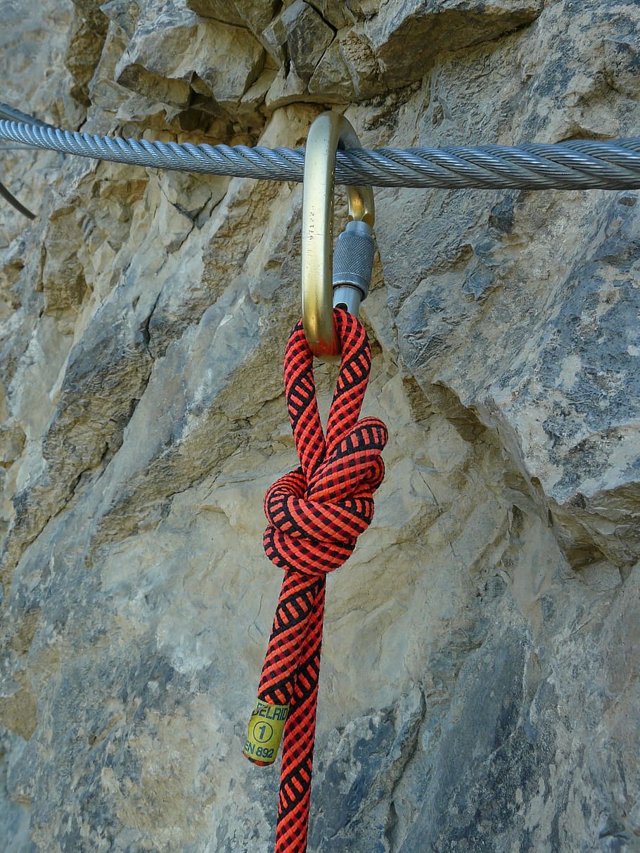 vermelho, corda elástica, fio de corda, Carabina, Montado, Corda de arame, Backup, corda, segurança, Bergport
