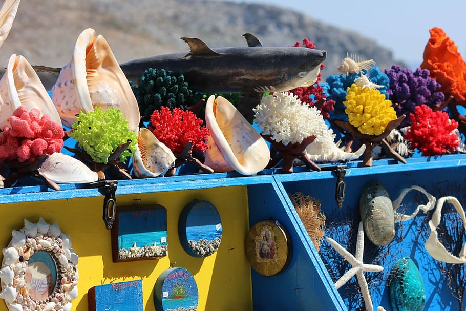 Souvenirs, Greek, Mediterranean Sea, variation, multi colored, choice, retail, food, freshness, for sale