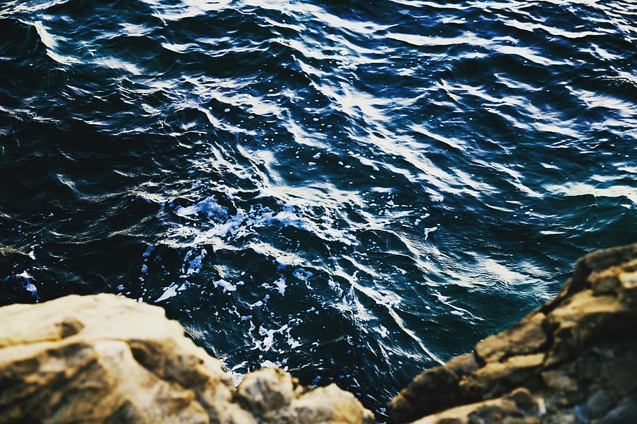 cuerpo, agua, al lado, marrón, roca, azul, océano, cerca, formación, naturaleza