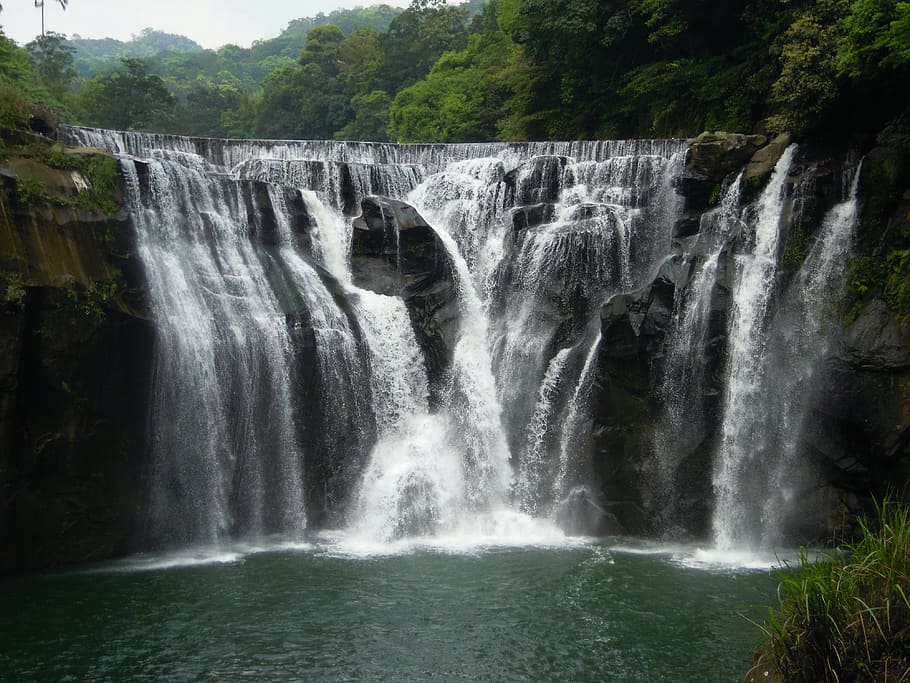 shifen waterfall, waterfall, taiwan, falls, pinghsi, scenics - nature, water, motion, beauty in nature, tree