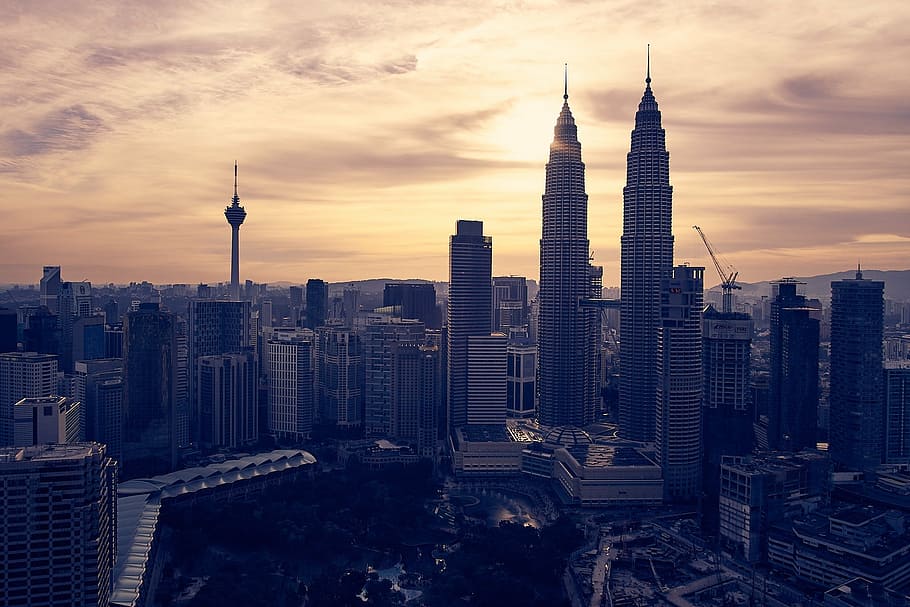 silhouette, freedom tower, new, york, malaysia, kuala lumpur, sunset, klcc, building, landmark