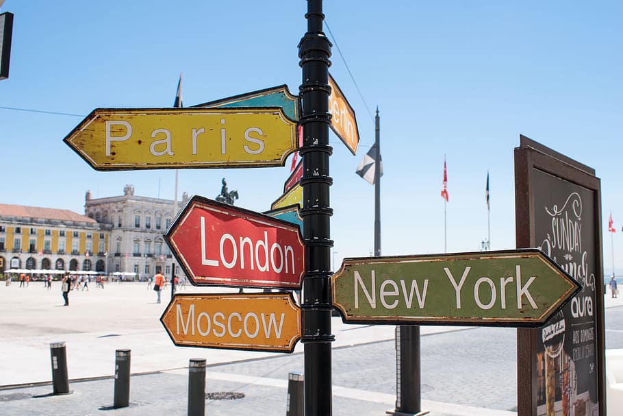 パリ, ロンドンモスコウ, 新しい, ニューヨークの看板, クローズアップ写真, 道路標識, ポルトガル, リスボン, ヨーロッパ, 建築
