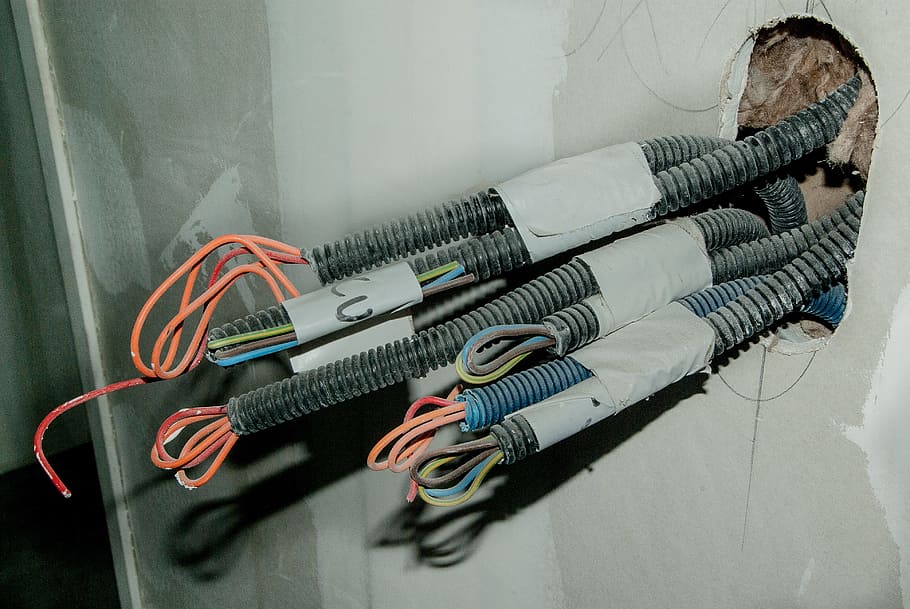 kabel spiral, kayu, kotak, listrik, kabel listrik, kabel, koneksi, di dalam ruangan, teknologi, peralatan
