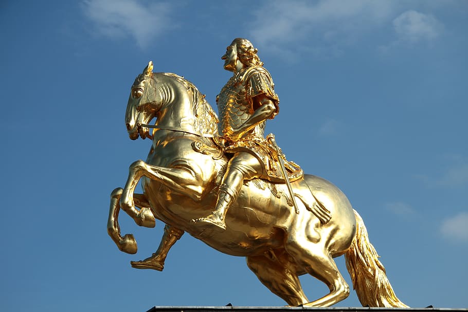 像, 記念碑, 馬, ライダー, ランドマーク, 有名なドレスデン, アウグストデアスターク, ドイツゴールデン, ゴールド色, ゴールド
