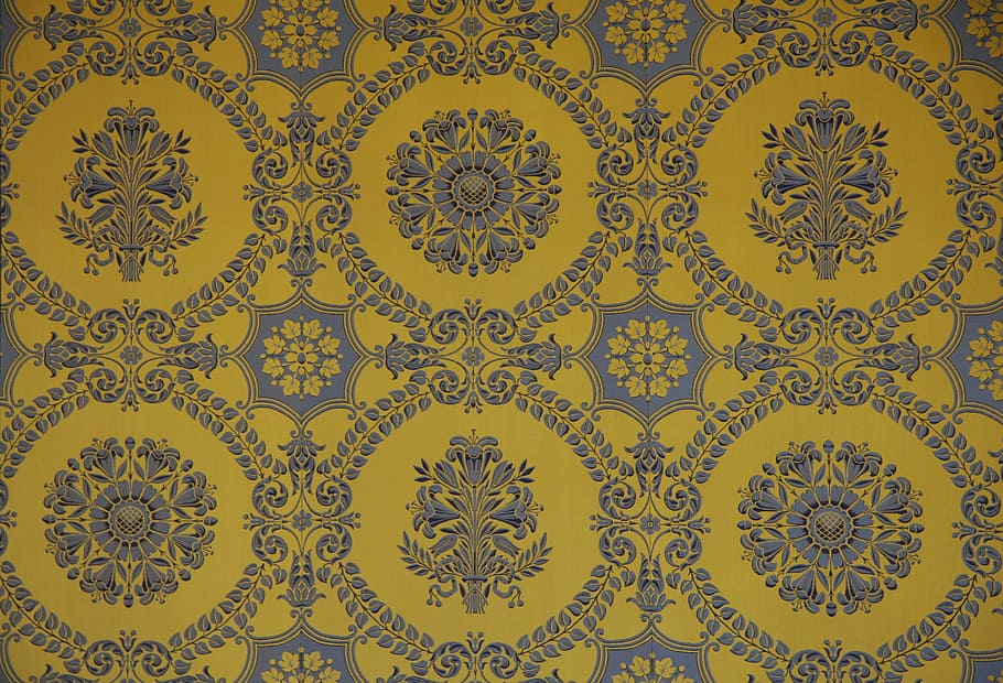 amarillo, gris, floral, papel pintado, tapiz, Versalles, patrón, pared, colgante, decorativo