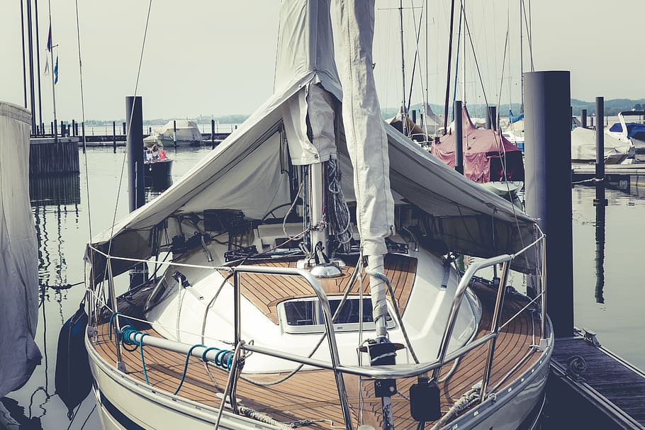 brown, white, sail, boat, dock, take, still, items, things, yacht
