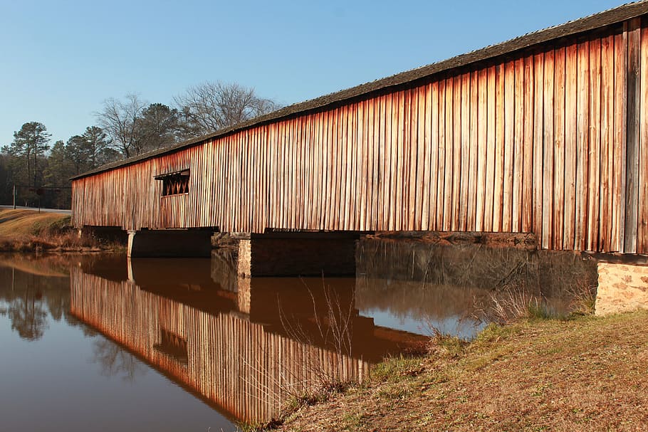 covered, bridge, reflection, lake, wooden, wood, historic, river, tourism, built structure